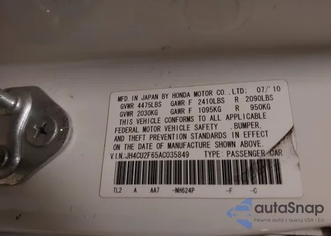 2010 Acura Tsx 2.4 from USA, damaged, VIN JH4CU2F65AC035849